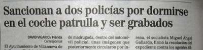 El Mundo headline El Mundo headline: cops punished for falling asleep on duty and being filmed