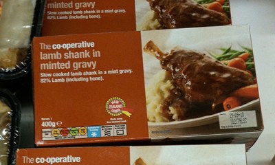 Packaging label: The co-operative lamb shank in minted gravy