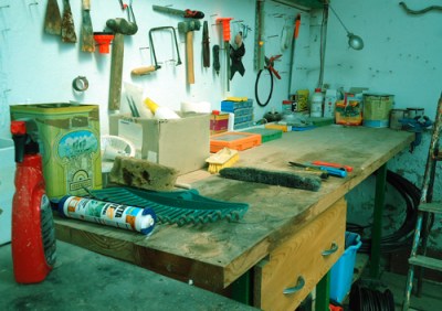 workshop bench and tools