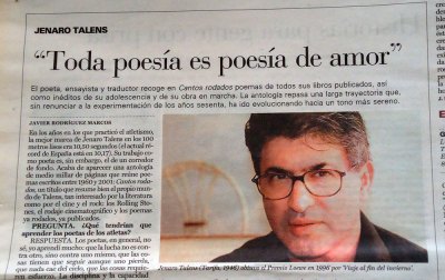 newspaper article: "Toda poesía es poesía de amor" - Jenaro Talens