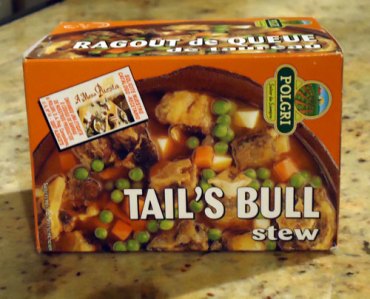 packaging labelled "tail's bull stew"