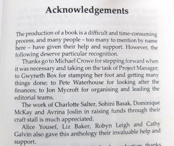 Warwick MAW Tinderbox anthology acknowledgements -  "Thanks […] to Gwyneth Box for stamping her foot and getting many things done […]"