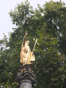 St Paul: golden statue in St Paul's Churchyard, London
