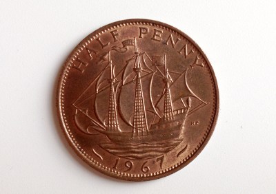 1967 ship ha'penny coin