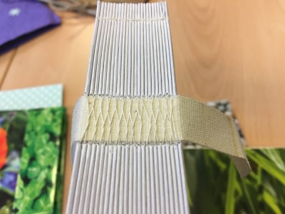 hand stitched book spine; bookbinding
