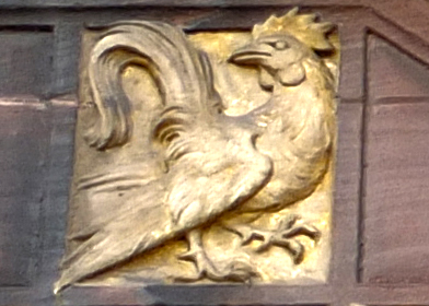 golden rooster. tile relief detail.The Council House, Coventry