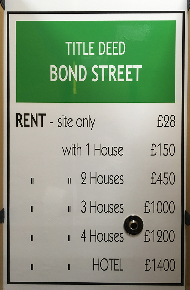 Bond Street monopoly card. Marylebone Station