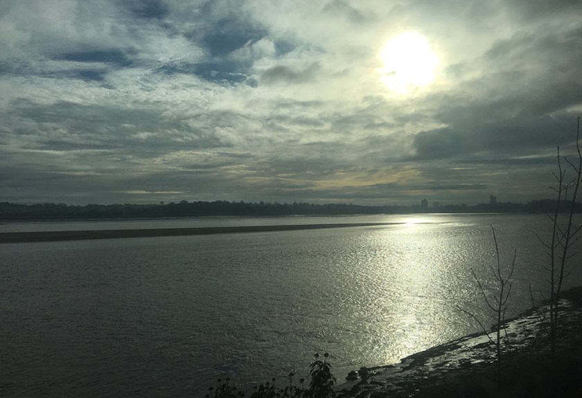 Silver sunlight over river Severn.
