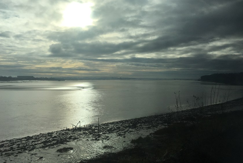Silver sunlight over river Severn.