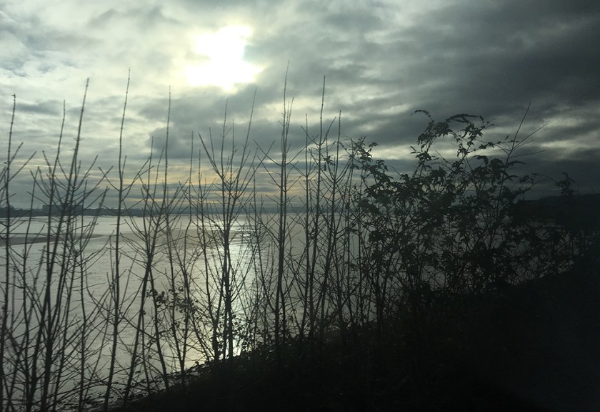 Silver sunlight over river Severn.
