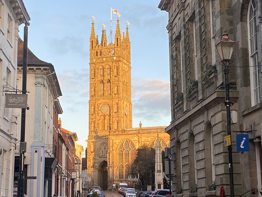 Church tower in early morning sunshine