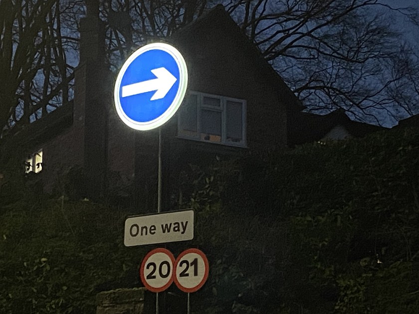 one way 20mph  road sign  modified to show 2021