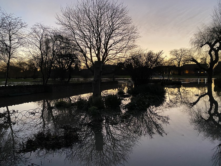 sunrise flooded river reflection