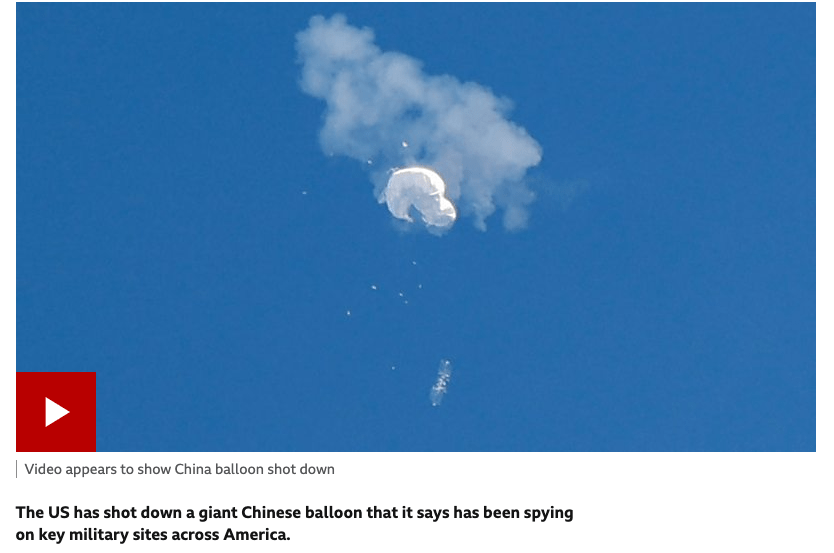 BBC News story: China balloon: US shoots down airship over Atlantic
