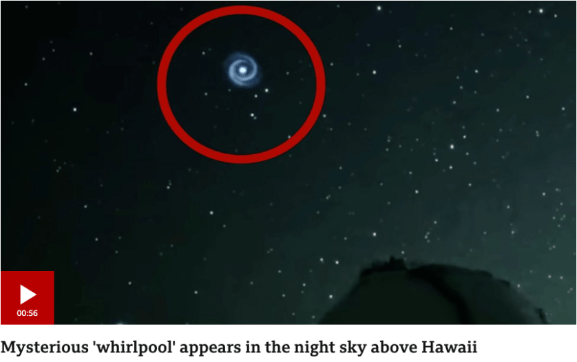 BBC news story: Mysterious 'whirlpool' appears in the night sky above Hawaii